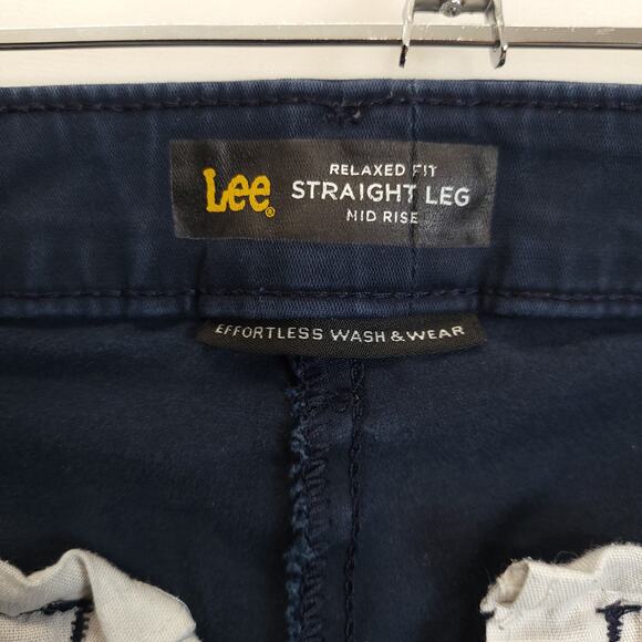 Lee Chino Pants Relax Fit Straight Leg Women 12 Mid Rise Blue Workwear Uniform - Picture 8 of 12